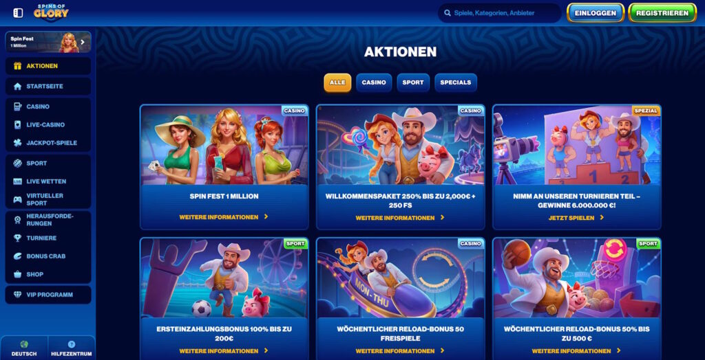 SpinsOfGlory Aktionen